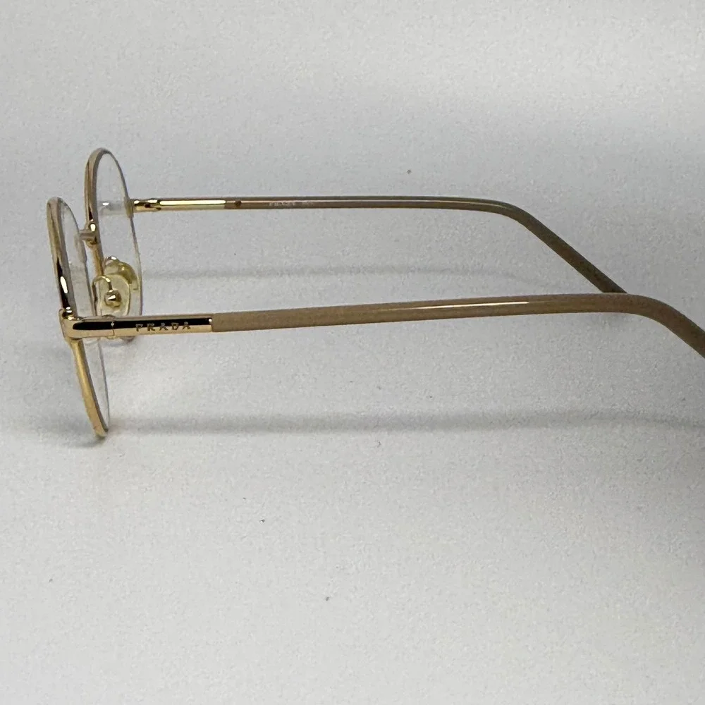 Prada Round Eyeglass Frames Gold Tan VPR 51U 101 140 Designer Glasses Italy